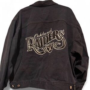 NFL (Pro Elite) Embroidered Oakland Raiders Black Denim Jacket 1990s Large